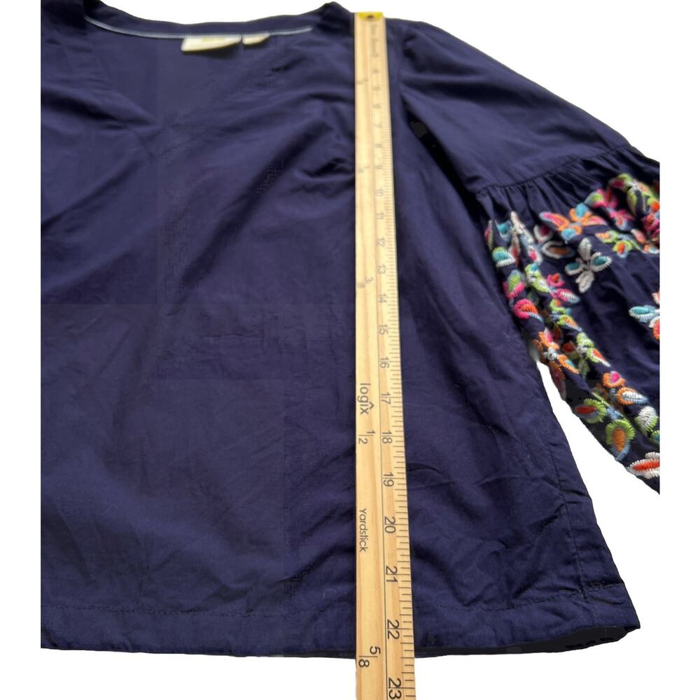 Maeve By Anthropologie Top Womens 6 Blue Sonja Embroidered Balloon Sleeve Boho - Picture 8 of 11